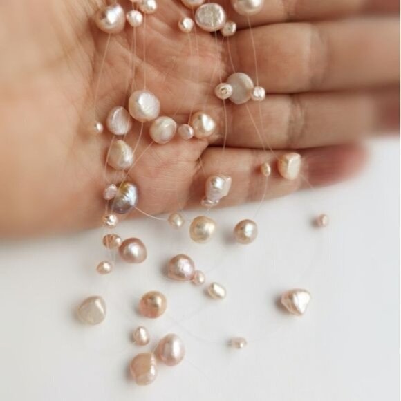 Pink freshwater pearl illusion necklace 🆕 - Picture 6 of 9